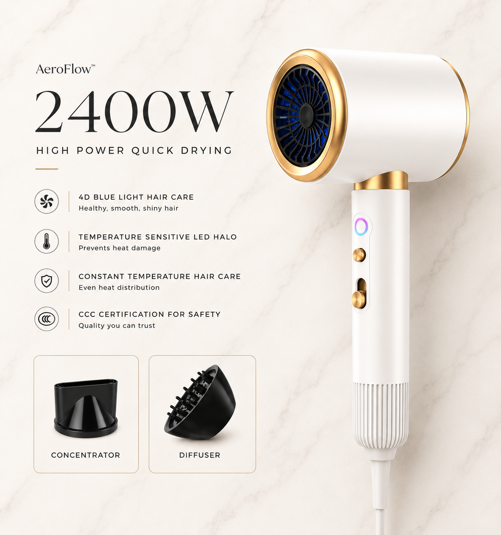 AeroFlow™ Icon | High-Speed Ionic Hair Dryer with Concentrator