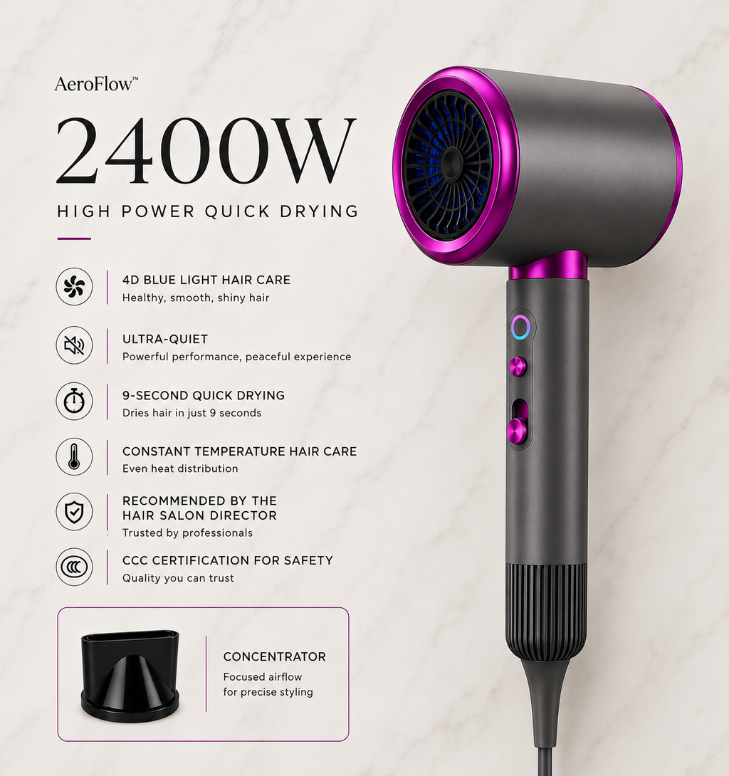 AeroFlow™ Icon | High-Speed Ionic Hair Dryer with Concentrator