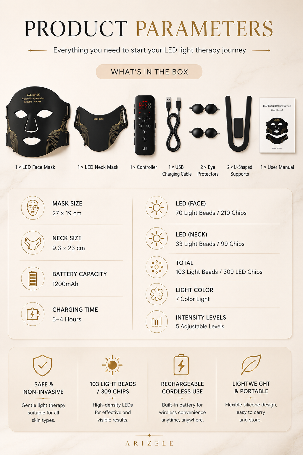 Lumielle™ 7-Color LED Light Therapy Mask – Face & Neck Skincare Device