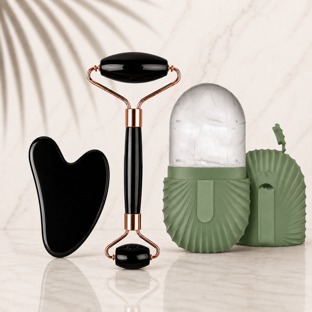 Glacielle™ | 3 Piece Cooling Facial Sculpting Set – Ice Roller & Gua Sha