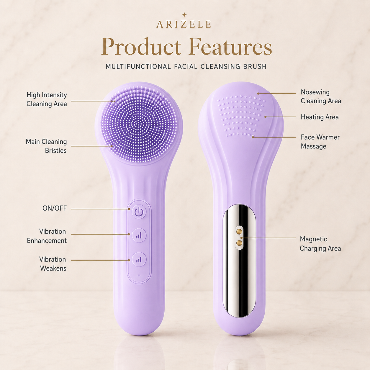 Arizele Essentials™ | Sonic Rechargeable Facial Cleansing Brush & Exfoliator