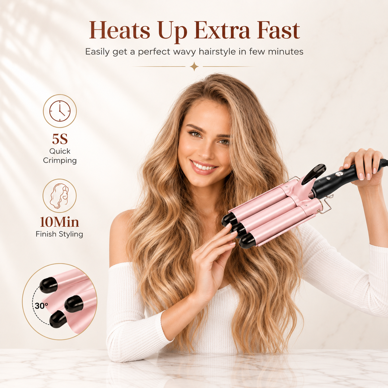 Curlelia™ Wave | 3-Barrel Hair Waver & Curling Iron