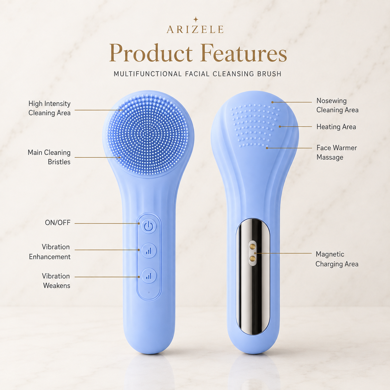 Arizele Essentials™ | Sonic Rechargeable Facial Cleansing Brush & Exfoliator