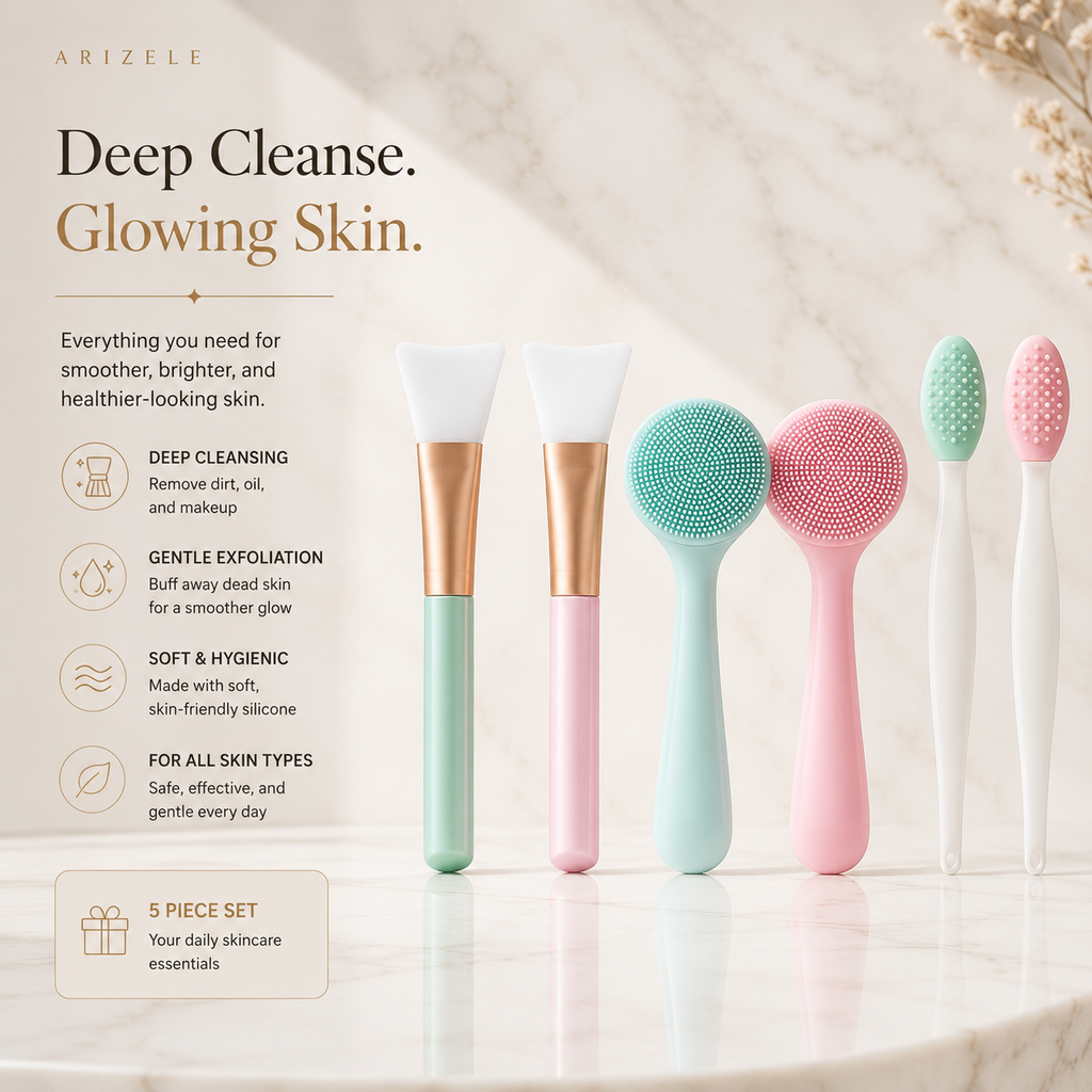 Arizele Essentials™ | 6 Piece Silicone Facial Cleansing & Exfoliating Brush Set