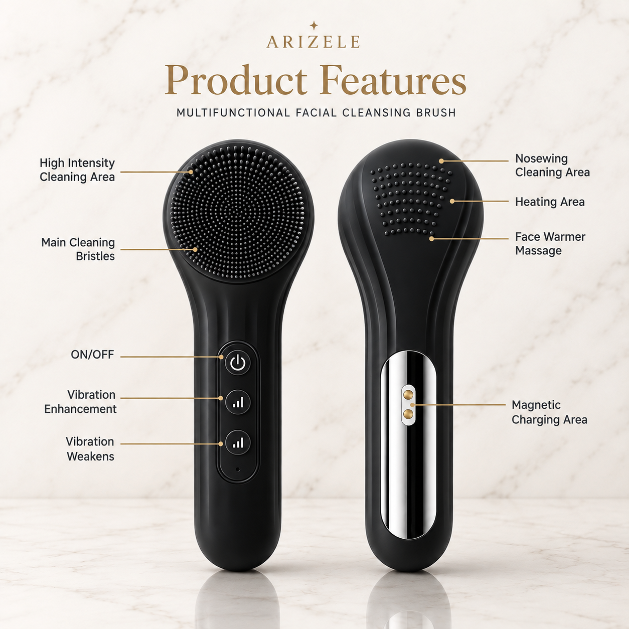 Arizele Essentials™ | Sonic Rechargeable Facial Cleansing Brush & Exfoliator