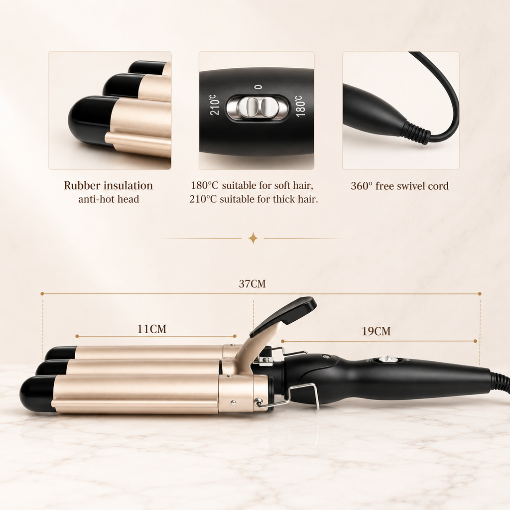 Curlelia™ Wave | 3-Barrel Hair Waver & Curling Iron