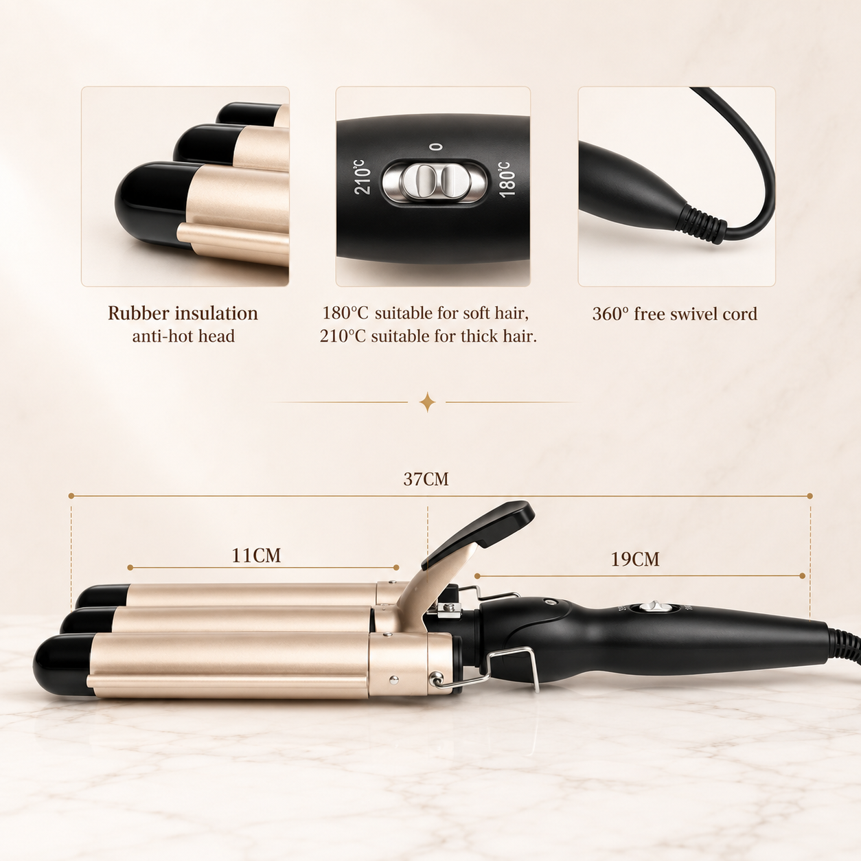Curlelia™ Wave | 3-Barrel Hair Waver & Curling Iron
