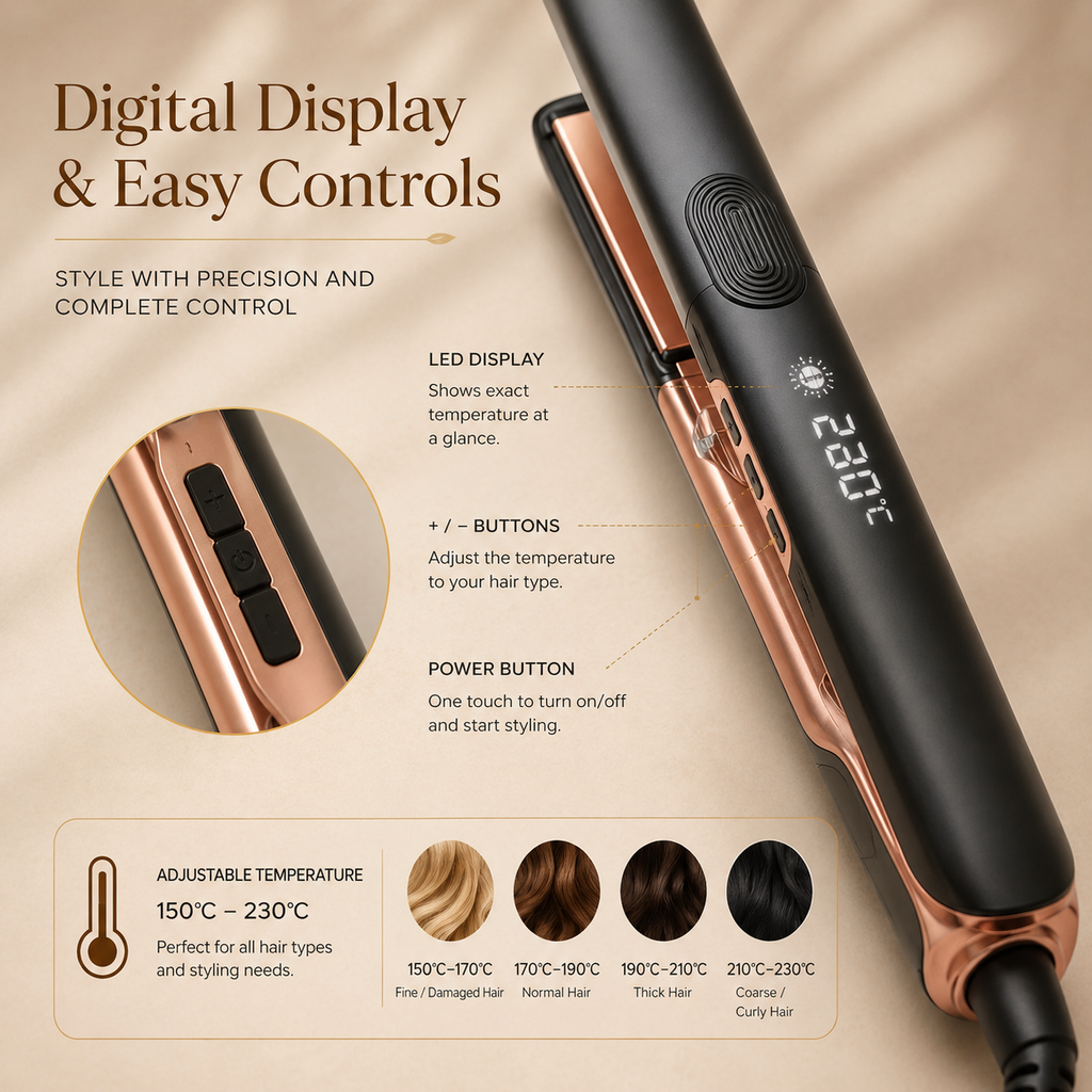 Straelia™ Pro | Digital Ceramic Flat Iron Hair Straightener