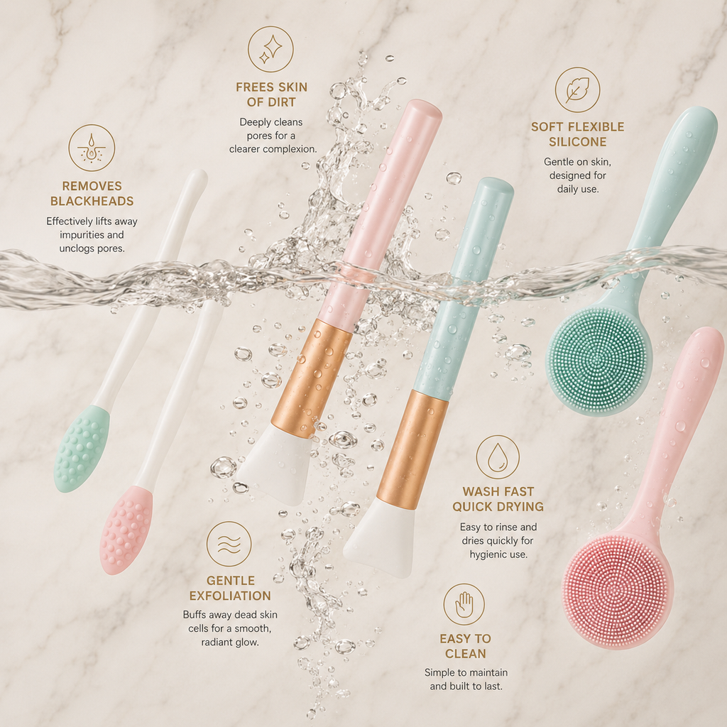 Arizele Essentials™ | 6 Piece Silicone Facial Cleansing & Exfoliating Brush Set