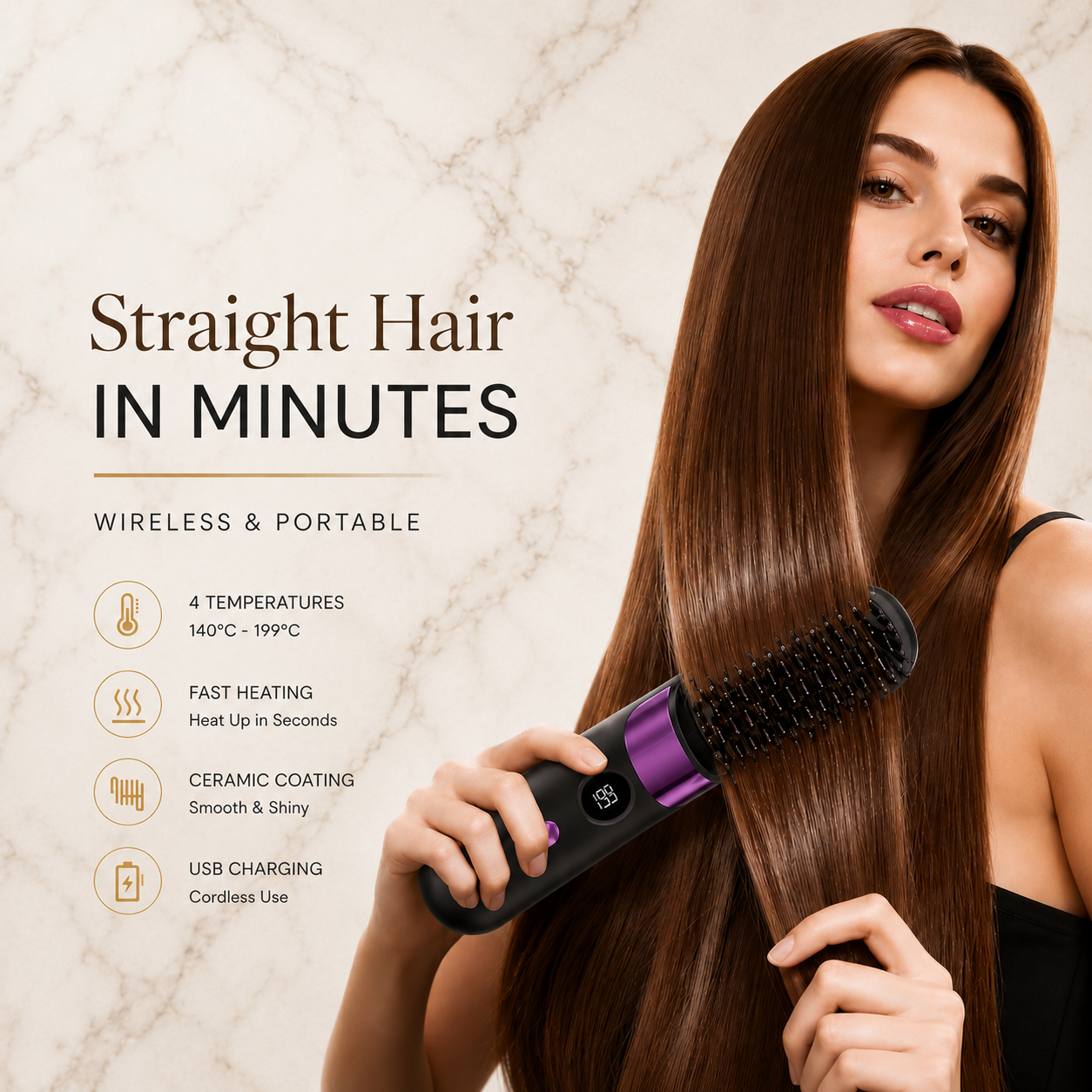 Straelia™ Go | Cordless Hair Straightening Brush