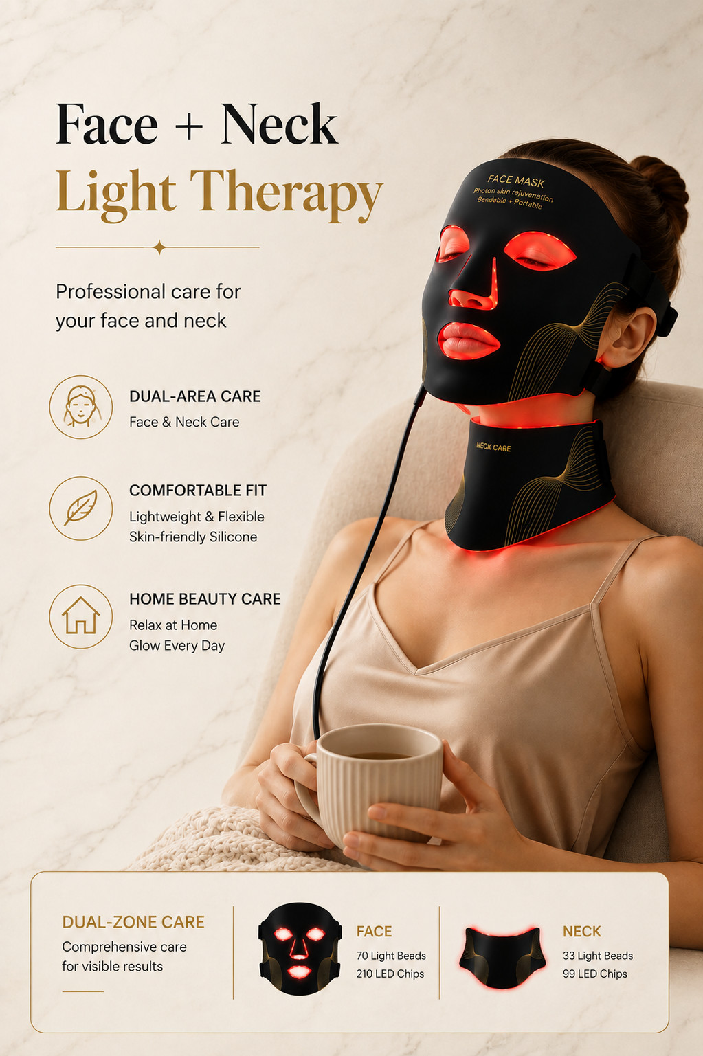 Lumielle™ 7-Color LED Light Therapy Mask – Face & Neck Skincare Device