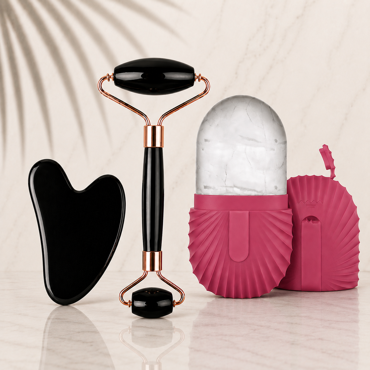 Glacielle™ | 3 Piece Cooling Facial Sculpting Set – Ice Roller & Gua Sha
