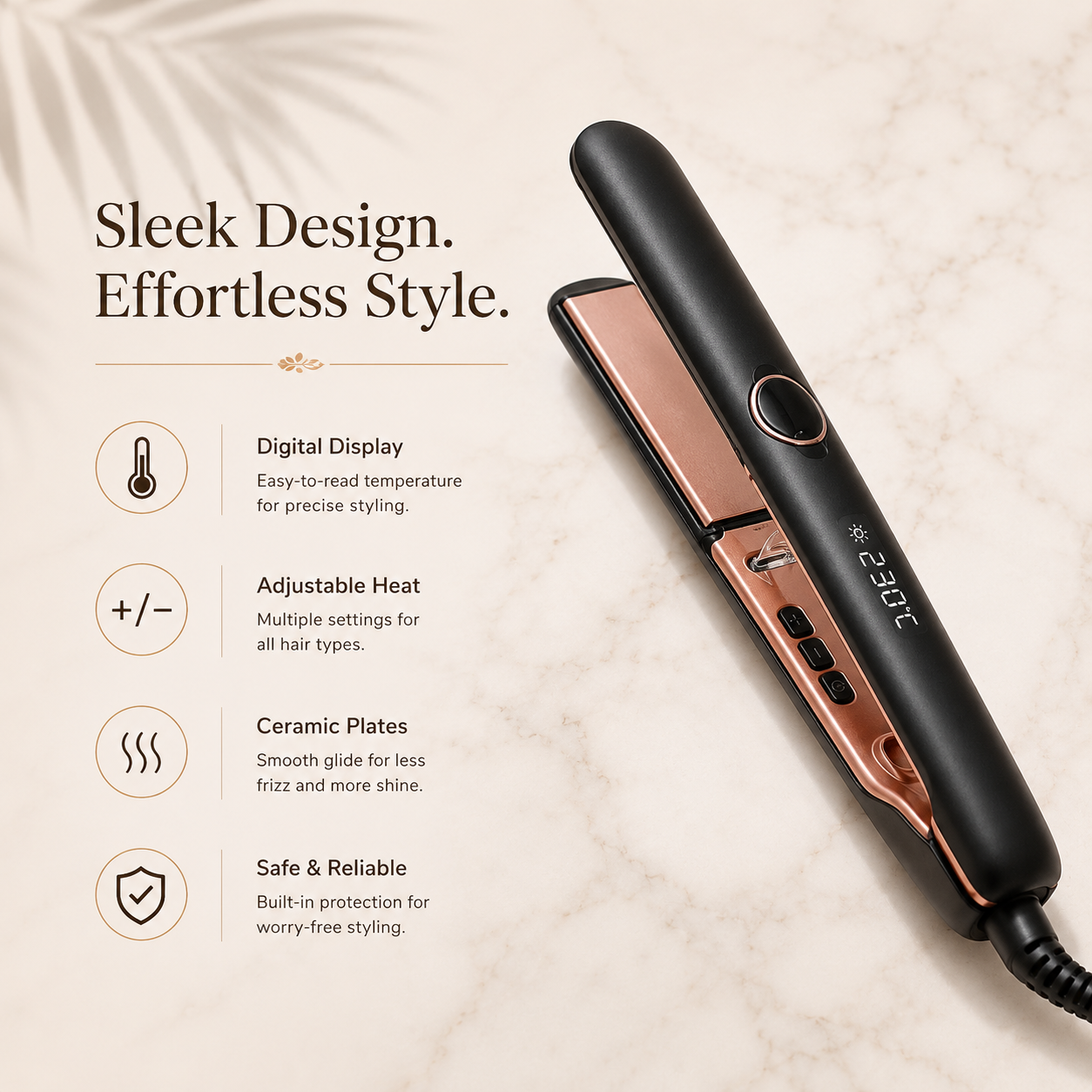 Straelia™ Pro | Digital Ceramic Flat Iron Hair Straightener